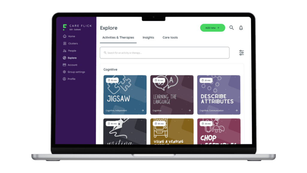 CareFlick app displaying explore section.